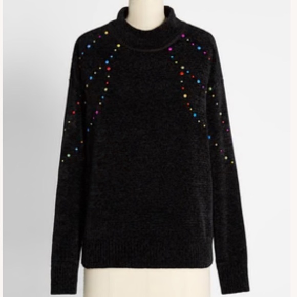 New ModCloth chenille black multicolored candy, confetti sweater women’s small - Picture 10 of 10